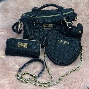Betsy Johnson Black heart purse set